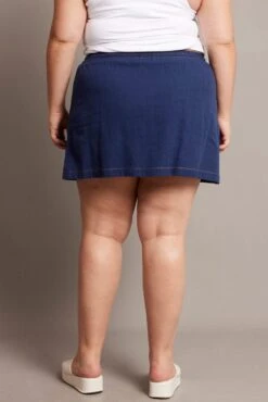 Blue Contrast Stitch Cotton Mini Skirt -You And All Fashion Store css2390x 10ab navy 5