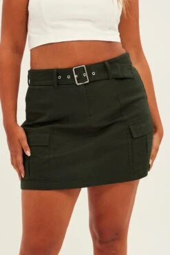 Green Cargo Skirt Belted Mini Cotton -You And All Fashion Store css2401 38ab dark khaki 3