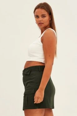 Green Cargo Skirt Belted Mini Cotton -You And All Fashion Store css2401 38ab dark khaki 5