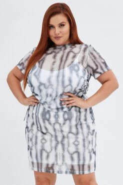 Multi Abstract Mini Skirt Mesh Lined