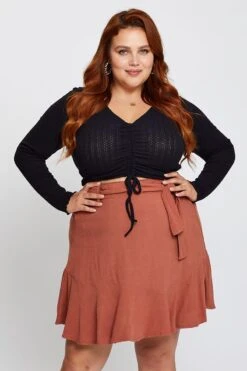 Green High Waist Linen Blend Belted Skirt -You And All Fashion Store css25525 34l chocolate 1