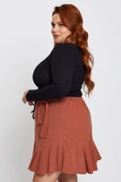 Brown High Waist Linen Blend Belted Skirt -You And All Fashion Store css25525 34l chocolate 4 1