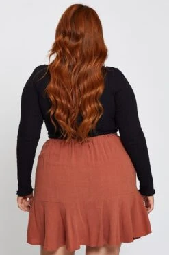 Brown High Waist Linen Blend Belted Skirt -You And All Fashion Store css25525 34l chocolate 5 1