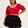 Black Skater Skirt Ruffle Cotton Mini