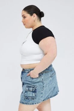 Denim Mini Skirt Denim Cargo Pocket -You And All Fashion Store css3162 20a mid wash 4