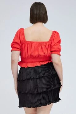 Black Mini Skirt Pleated Satin Layer -You And All Fashion Store css31696 38a black 5