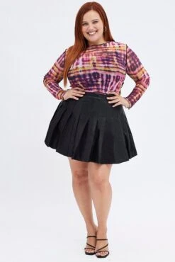 Black Tennis Skirt Mini Pleated Faux Leather -You And All Fashion Store css31734l 33ab black 3