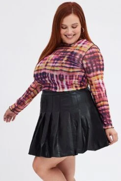 Black Tennis Skirt Mini Pleated Faux Leather -You And All Fashion Store css31734l 33ab black 4