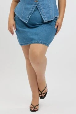 Denim A Line Topstitch Mini Skirt 8 Denim A Line Topstitch Mini Skirt -You And All Fashion Store css31799x 84a mid wash 3