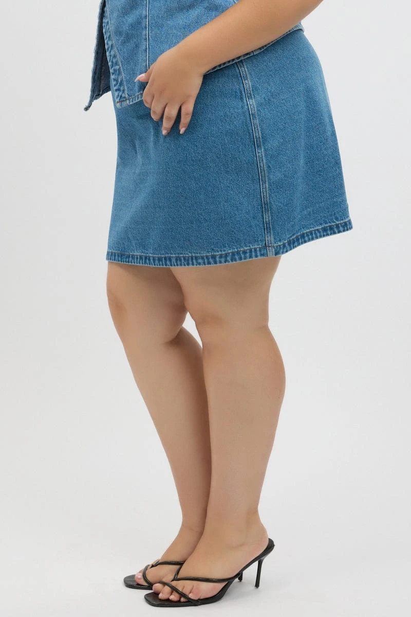 Denim A Line Topstitch Mini Skirt 4 Denim A Line Topstitch Mini Skirt - Image 4