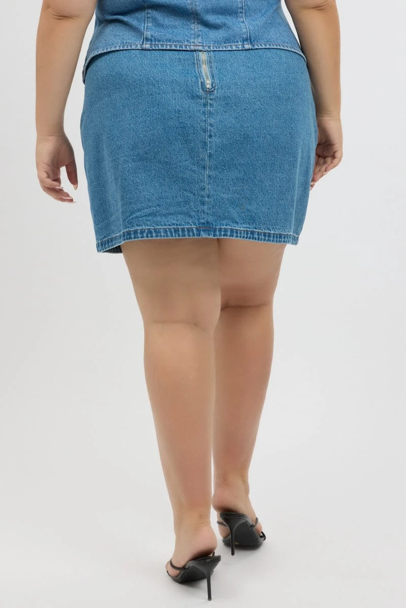 Denim A Line Topstitch Mini Skirt 5 Denim A Line Topstitch Mini Skirt - Image 5