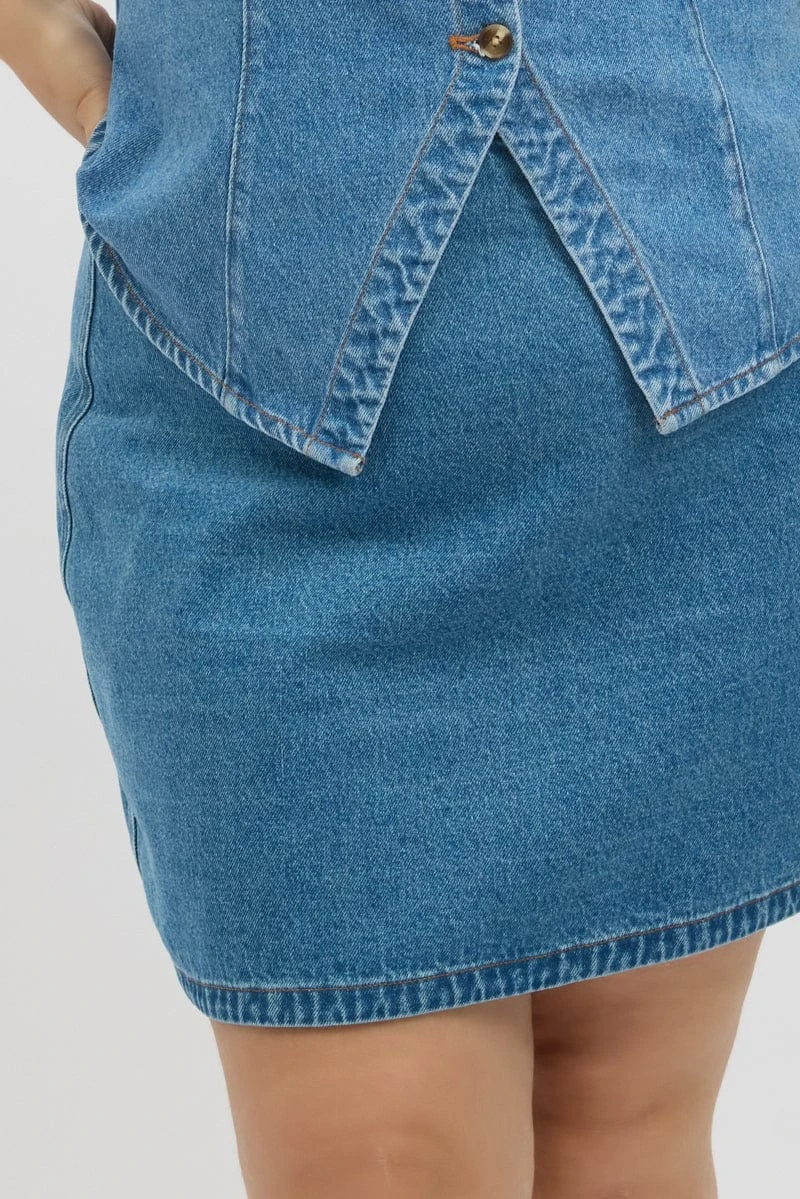 Denim A Line Topstitch Mini Skirt 6 Denim A Line Topstitch Mini Skirt - Image 6