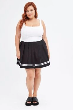 Black Tennis Skirt Mini Pleated Stripe Trim -You And All Fashion Store css32044 81ab black 3