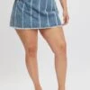 Denim Frayed Denim Mini Skirt