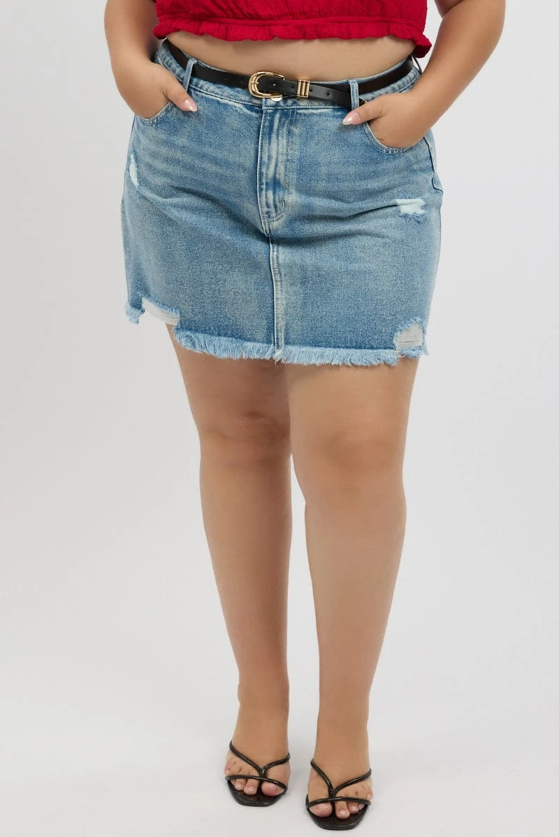 Denim Contrast Stitch Distressed Mini Skirt 2 Denim Contrast Stitch Distressed Mini Skirt - Image 2