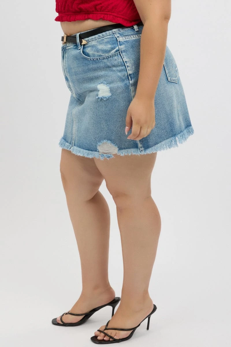 Denim Contrast Stitch Distressed Mini Skirt 4 Denim Contrast Stitch Distressed Mini Skirt - Image 4