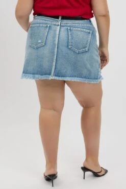 Denim Contrast Stitch Distressed Mini Skirt 10 Denim Contrast Stitch Distressed Mini Skirt -You And All Fashion Store css32588 84a mid wash 5
