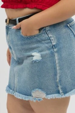 Denim Contrast Stitch Distressed Mini Skirt 11 Denim Contrast Stitch Distressed Mini Skirt -You And All Fashion Store css32588 84a mid wash 6