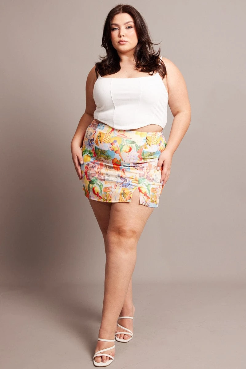 Multi Abstract Postcard Mini Skirt 2 Multi Abstract Postcard Mini Skirt - Image 2