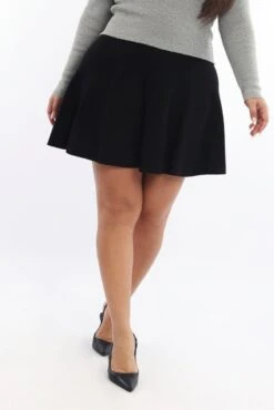 Black Flare Knit Mini Skirt