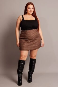 Brown Check Split Mini Skirt -You And All Fashion Store css5604x 10ab check 3