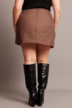 Brown Check Split Mini Skirt -You And All Fashion Store css5604x 10ab check 6