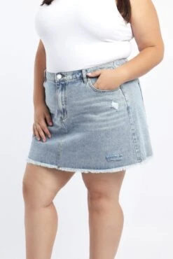 Denim Acid Wash Elastic Back Mini Skirt -You And All Fashion Store css8327 84a light wash 3