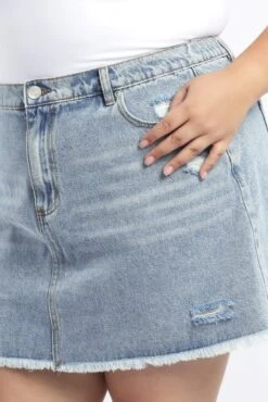 Denim Acid Wash Elastic Back Mini Skirt -You And All Fashion Store css8327 84a light wash 5