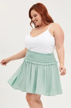 Green Mini A Line Skirt Elastic Waist -You And All Fashion Store css8357 43a sage 4