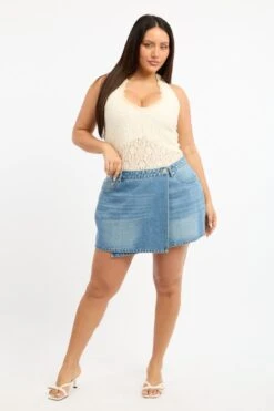 Denim Asymmetric Denim Skirt -You And All Fashion Store css8432 84a mid wash 3