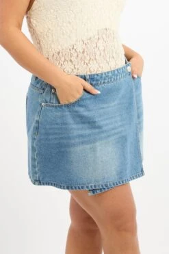 Denim Asymmetric Denim Skirt -You And All Fashion Store css8432 84a mid wash 4