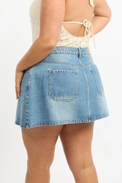 Denim Asymmetric Denim Skirt -You And All Fashion Store css8432 84a mid wash 5