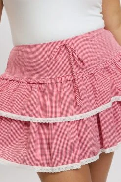 Red Check Ruffle Gingham Lace Trim Mini Skirt 11 Red Check Ruffle Gingham Lace Trim Mini Skirt -You And All Fashion Store css8536 84ab check 6