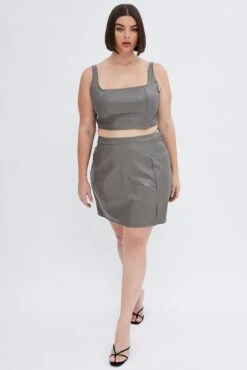 Grey Mini Skirt Faux Leather -You And All Fashion Store cssc5414g 34rb charcoal 3