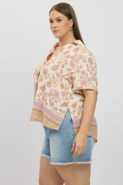 Beige Boho Relaxed Shirt Short Sleeve -You And All Fashion Store cwc0005k 35r boho 4