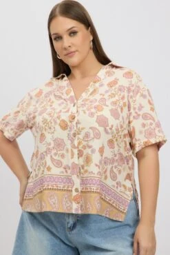 Beige Boho Relaxed Shirt Short Sleeve -You And All Fashion Store cwc0005k 35r boho 6