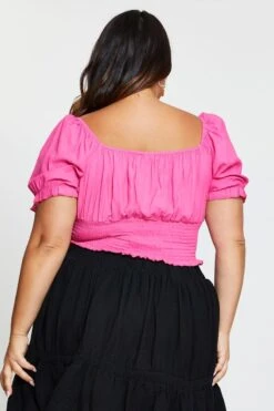 Pink Crop Top Short Sleeve Shirred 10 Pink Crop Top Short Sleeve Shirred -You And All Fashion Store cwc0061a 34l pink 5 1