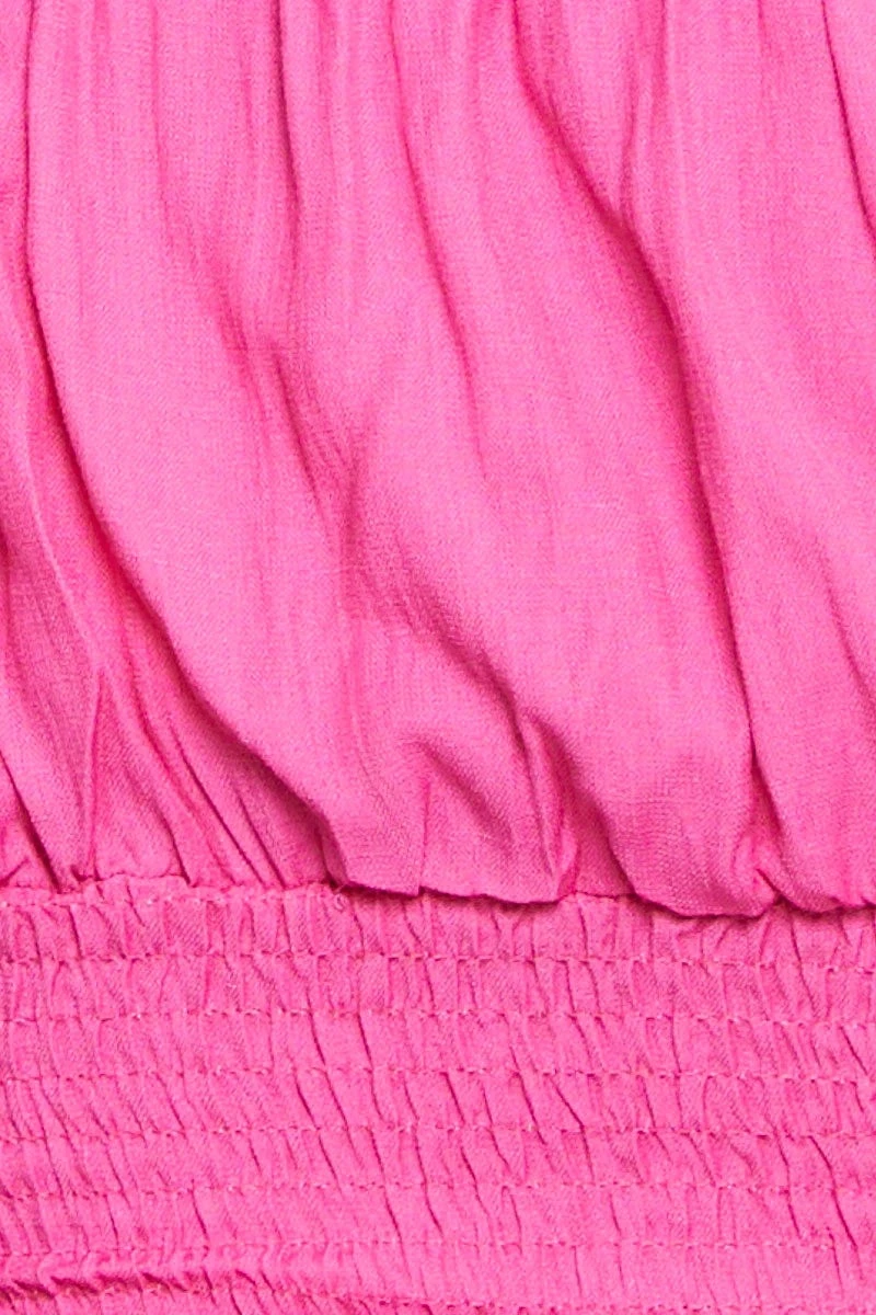 Pink Crop Top Short Sleeve Shirred 6 Pink Crop Top Short Sleeve Shirred - Image 6