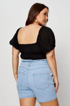 Black Ruched Bodysuit Short Sleeve Dobby Chiffon 9 Black Ruched Bodysuit Short Sleeve Dobby Chiffon -You And All Fashion Store cwc1022 34rb black 5