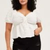 White Peplum Top Short Sleeve Texturedre Ruched