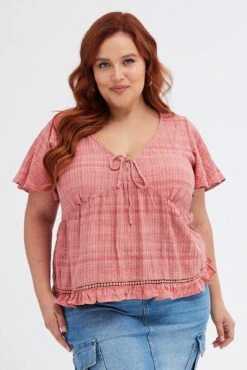 Brown Shell Top Short Sleeve Textured -You And All Fashion Store cwc1035 10rb rust 3