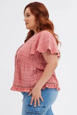 Brown Shell Top Short Sleeve Textured -You And All Fashion Store cwc1035 10rb rust 4