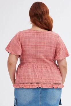 Brown Shell Top Short Sleeve Textured -You And All Fashion Store cwc1035 10rb rust 5