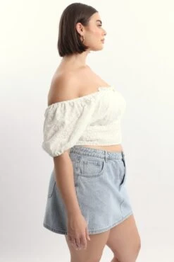 White Crop Top Short Sleeve Broderie -You And All Fashion Store cwc1043 47rb white 3