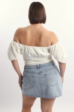 White Crop Top Short Sleeve Broderie -You And All Fashion Store cwc1043 47rb white 4