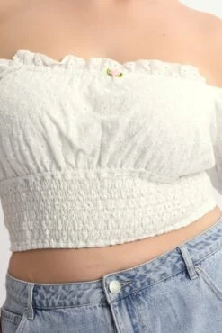 White Crop Top Short Sleeve Broderie -You And All Fashion Store cwc1043 47rb white 5