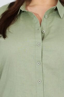 Green Relaxed Shirt Short Sleeve Linen Viscose -You And All Fashion Store cwc1086b 47r khaki 6