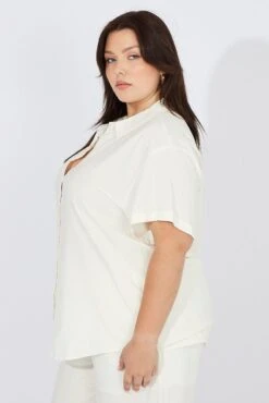 White Relaxed Shirt Short Sleeve Linen Viscose -You And All Fashion Store cwc1086b 47r white 4