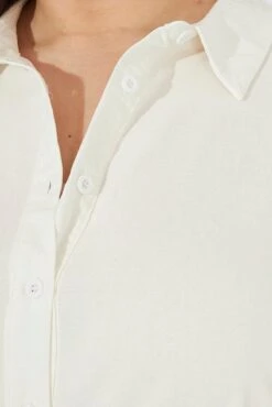 White Relaxed Shirt Short Sleeve Linen Viscose -You And All Fashion Store cwc1086b 47r white 6
