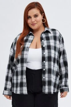 Black Check Relaxed Shirt Long Sleeve -You And All Fashion Store cwc1090 33r check 3
